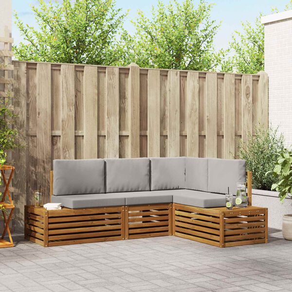 vidaXL Z&aacute;hradn&aacute; s&uacute;prava gaučov s vank&uacute;&scaron;om 4 Kus Pr&iacute;rodn&aacute; a svetlosiv&aacute;