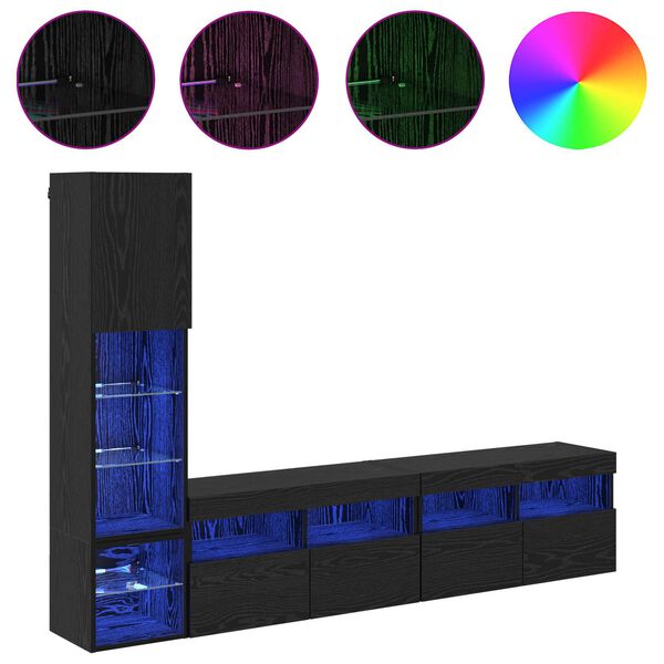 vidaXL Stenn&aacute; jednotka pre TV s LED 4 pcs Čierny dub Kompozitn&eacute; drevo