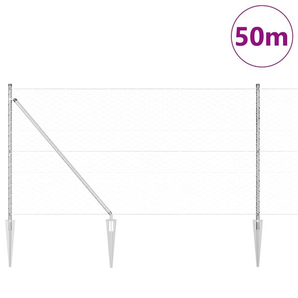 vidaXL Stĺp na plot. Strieborn&aacute; 50 x 1 m (50 mm sieť) Oceľ