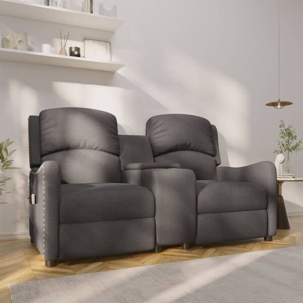 vidaXL 2-miestne sklápacie masážne kreslo+držiaky na poháre, tmavosivé