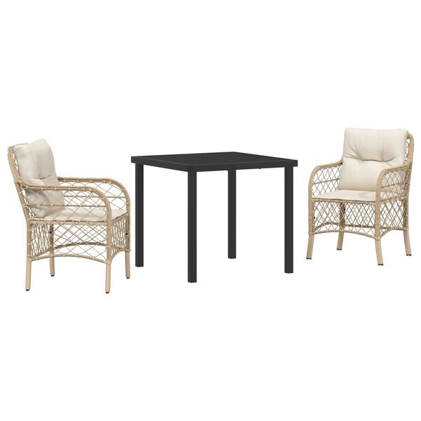 vidaXL Z&aacute;hradn&yacute; jed&aacute;lensk&yacute; set s vank&uacute;&scaron;om 3 pcs B&eacute;žov&aacute; polyratan