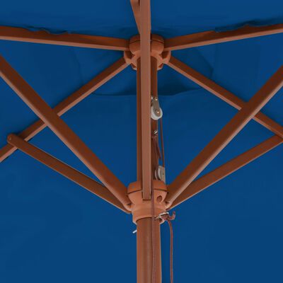 vidaXL Vonkajší slnečník s drevenou tyčou modrý 150x200 cm