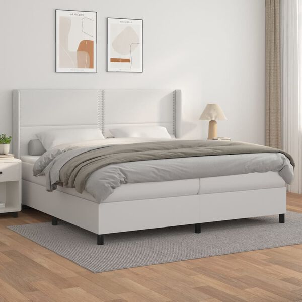 vidaXL Boxspring posteľ s matracom biela 200x200 cm umel&aacute; koža