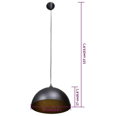 vidaXL Stropná lampa 2 ks, nastaviteľná výška, pologuľa, čierna