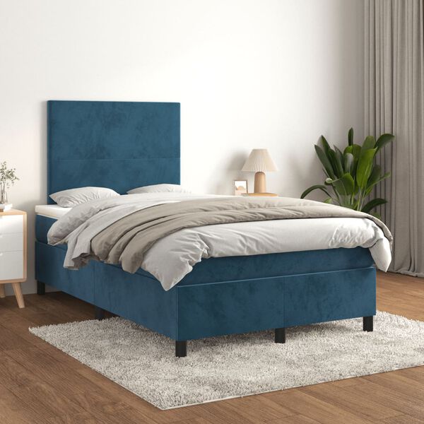 vidaXL Boxspring posteľ s matracom, tmavomodr&aacute; 120x190 cm, zamat