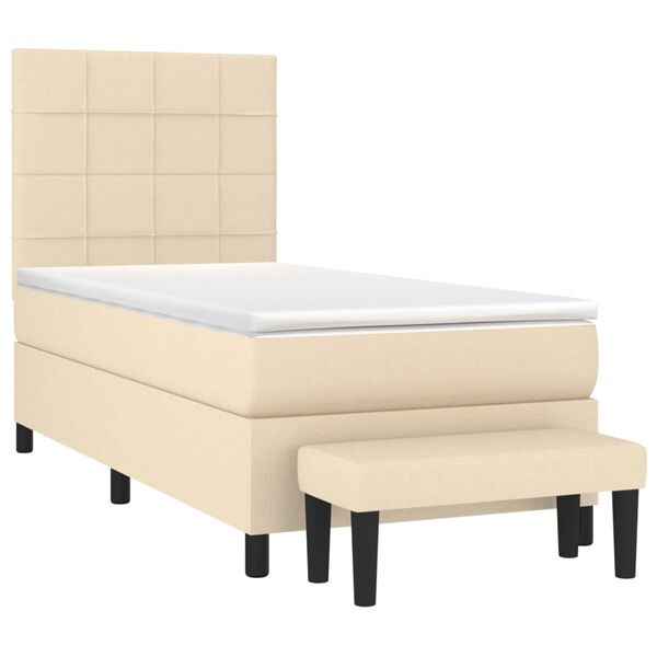vidaXL Posteľn&yacute; r&aacute;m boxspring s matracom kr&eacute;mov&yacute; 90x190 cm l&aacute;tka