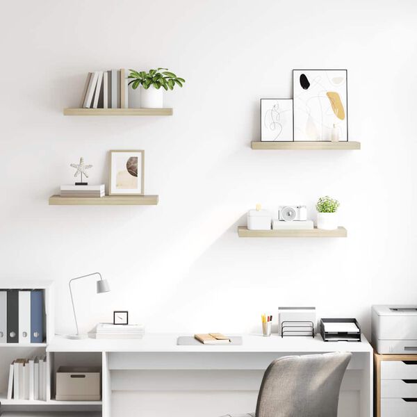 vidaXL Pl&aacute;vaj&uacute;ce n&aacute;stenn&eacute; police 4 ks, dubov&eacute; 60x23,5x3,8 cm, MDF