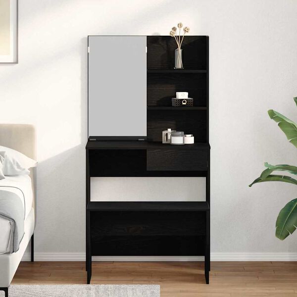 vidaXL Sada toaletného stolíka 2 pcs Čierny dub Kompozitné drevo