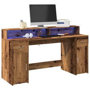 vidaXL St&ocirc;l s LED svetlami star&eacute; drevo 160x55x91 cm kompozitn&eacute; drevo