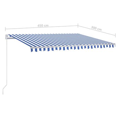 vidaXL Automaticky zaťahovacia markíza so stĺpikmi 4,5x3 m modro-biela