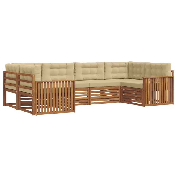 vidaXL S&uacute;pravy pohoviek 6 pcs Pr&iacute;rodn&aacute; a b&eacute;žov&aacute; Pevn&eacute; ak&aacute;ciov&eacute; drevo