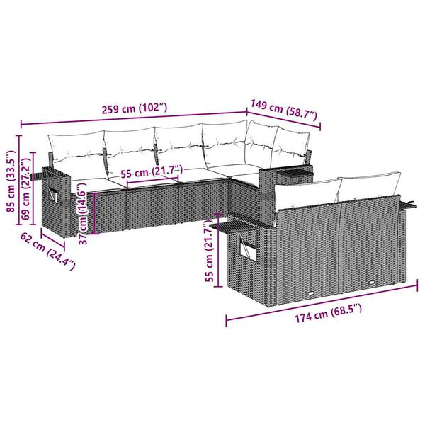 vidaXL 7-dielna z&aacute;hradn&aacute; s&uacute;prava pohoviek s vank&uacute;&scaron;mi svetlosiv&aacute;