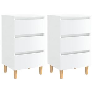 vidaXL Nočn&eacute; stol&iacute;ky 2 ks nohy z dreva leskl&eacute; biele 40x35x69 cm