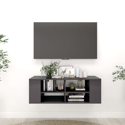 vidaXL Nástenná TV skrinka, lesklá sivá 102x35x35 cm, kompozitné drevo