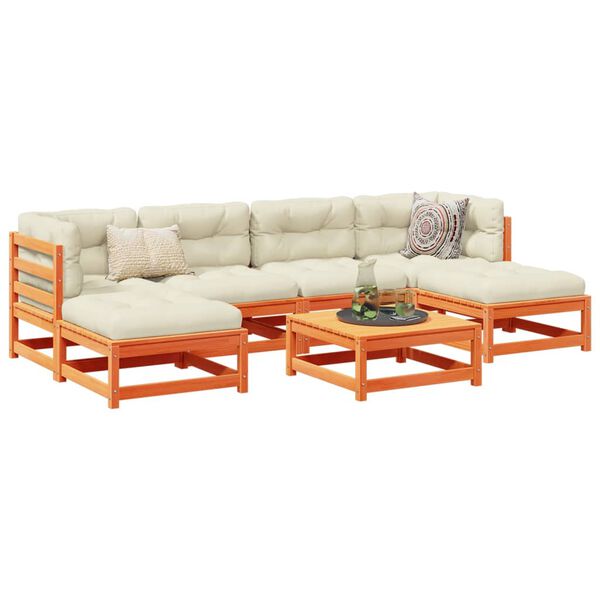 vidaXL 7-dielna záhr.súprava pohoviek s vankúšmi voskovohnedá borovica