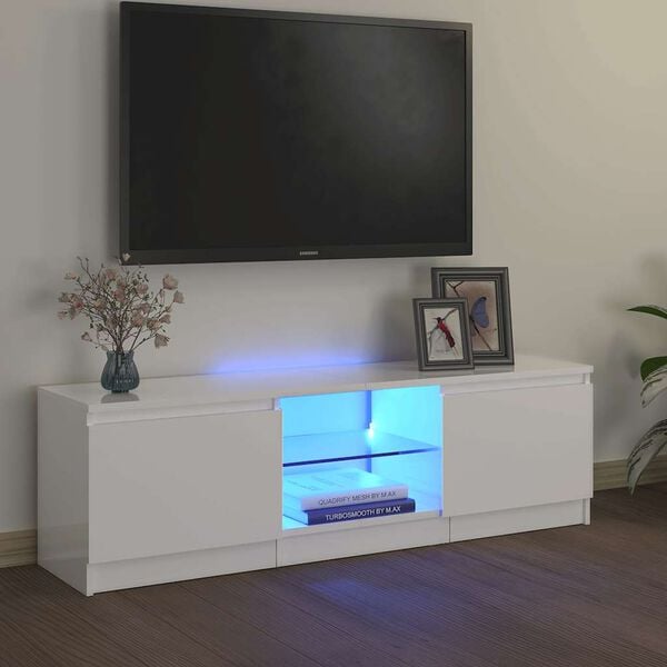 vidaXL TV skrinka s LED svetlami leskl&aacute; biela 120x30x36 cm