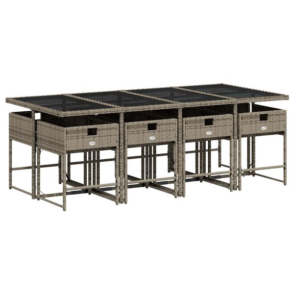 vidaXL 9-dielna z&aacute;hradn&aacute; jed&aacute;lensk&aacute; sada s podložkami siv&aacute; polyratan