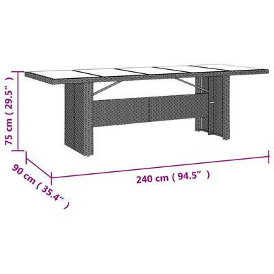 vidaXL Záhradný stôl sklenená doska béžový polyratan a tvrdené sklo