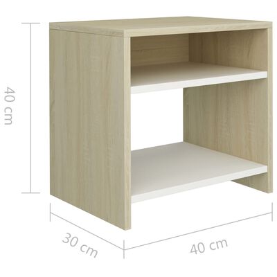 vidaXL Nočný stolík, biely a dub sonoma 40x30x40 cm, drevotrieska