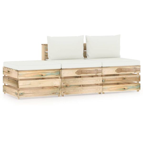 vidaXL 3-dielna sedacia s&uacute;prava s podložkami zelen&aacute; impregnovan&eacute; drevo