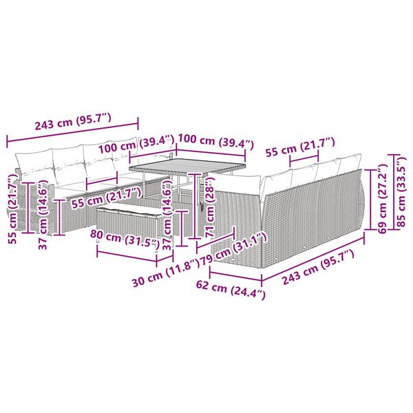 vidaXL S&uacute;prava z&aacute;hradn&yacute;ch pohoviek 11 pcs Čierna Poly ratan