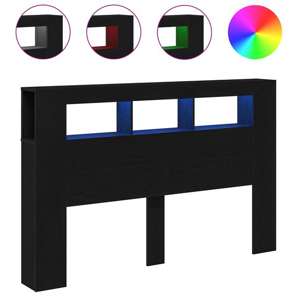 vidaXL LED hlavová doska s poličkou Čierny dub 160 x 18,5 x 103,5 cm