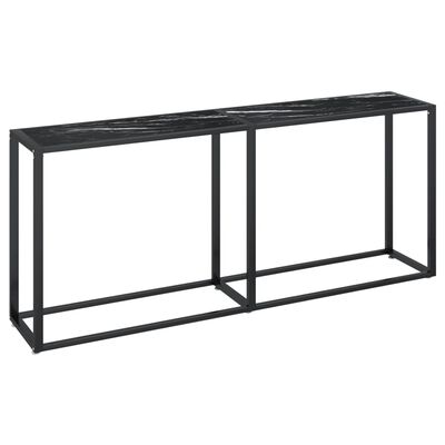 vidaXL Konzolový stolík čierny mramor 180x35x75,5 cm tvrdené sklo