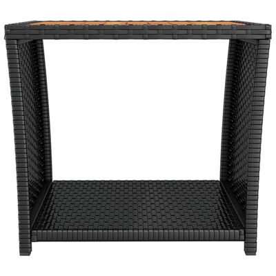 vidaXL Čajový stolík drevená doska čierny polyratan a masívna akácia