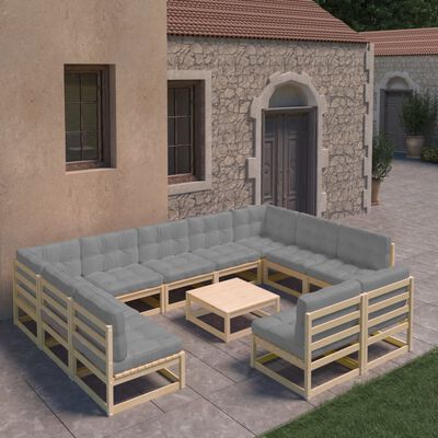 vidaXL 12-dielna záhradná sedacia súprava+podložky, borovicový masív