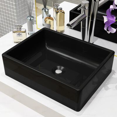 vidaXL Keramické umývadlo, obdĺžnikové, čierne, 41x30x12 cm