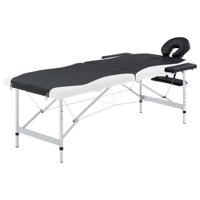 vidaXL Skladací masážny stôl, 2 zóny, hliník, čierno biely