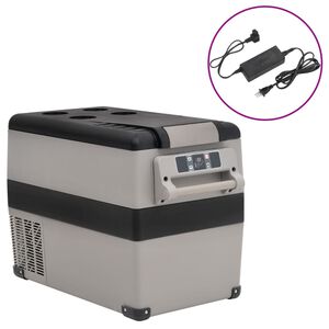 vidaXL Chladiaci box s rukov&auml;ťou a adapt&eacute;rom čierno-siv&yacute; 55 l PP a PE