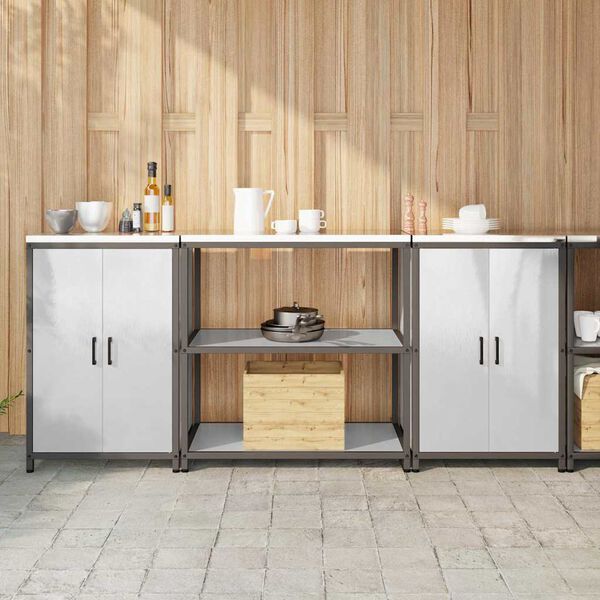 vidaXL Kuchynsk&yacute; &uacute;ložn&yacute; set s poličkou 3 pcs Strieborn&aacute; Nerezov&aacute; oceľ