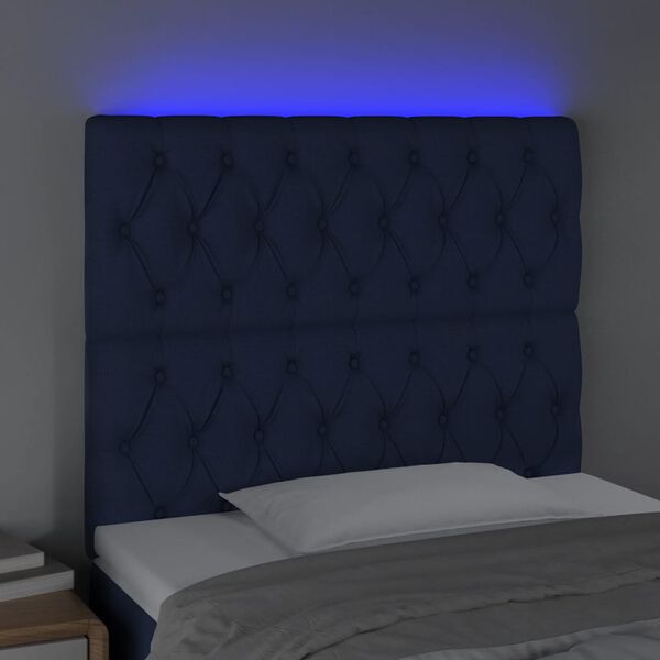 vidaXL Čelo postele s LED modr&eacute; 100x7x118/128 cm l&aacute;tka