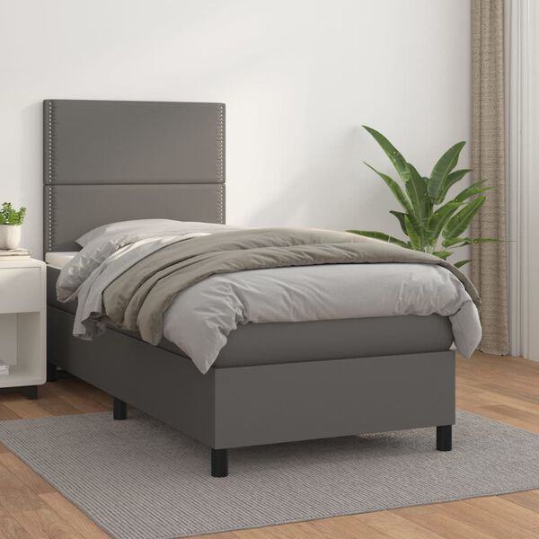 vidaXL Boxspring posteľ s matracom sivá 90x190 cm umelá koža