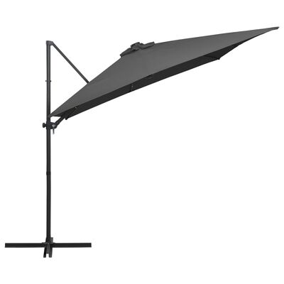 vidaXL Závesný slnečník s LED a oceľovou tyčou 250x250 cm, antracitový