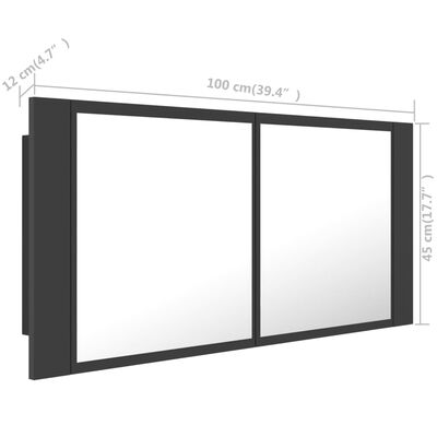 vidaXL LED kúpeľňová zrkadlová skrinka sivá 100x12x45 cm akryl