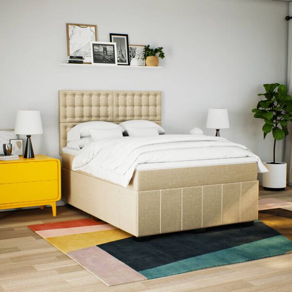vidaXL Posteľn&yacute; r&aacute;m boxspring s matracom kr&eacute;mov&yacute; 140x200 cm l&aacute;tka