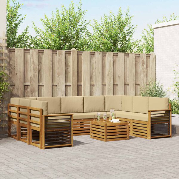 vidaXL S&uacute;pravy pohoviek 10 pcs Pr&iacute;rodn&aacute; a b&eacute;žov&aacute; Pevn&eacute; ak&aacute;ciov&eacute; drevo