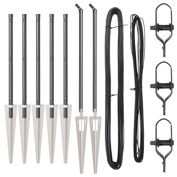 vidaXL Stĺp na plot. 7 pcs Siv&aacute; Oceľ