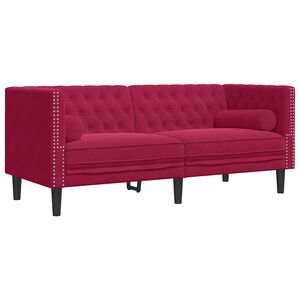 vidaXL 2-miestna pohovka Chesterfield s opierkami v&iacute;novo-červen&aacute; zamat