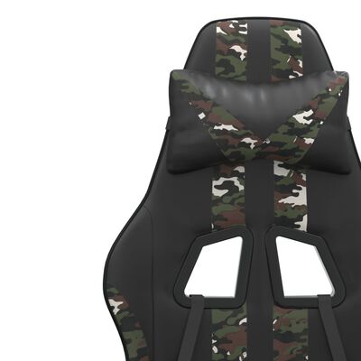 vidaXL Otočná herná stolička s podnožkou čierna a maskáčová umelá koža