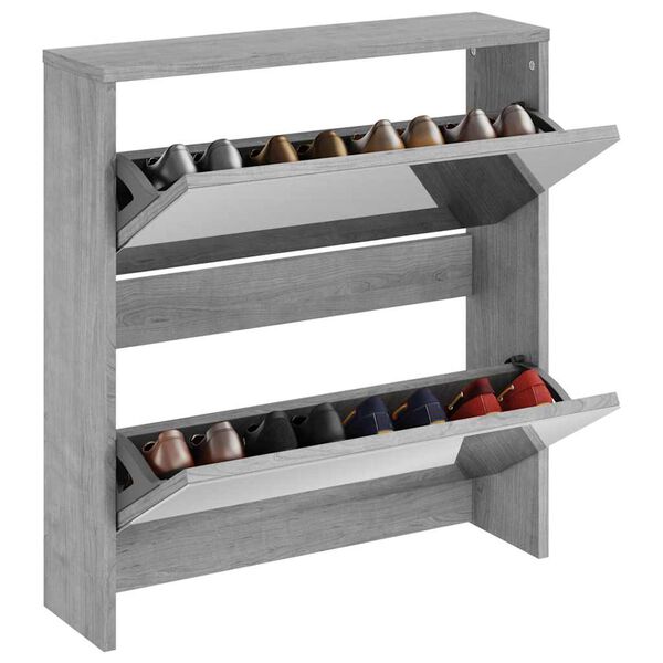 vidaXL Botn&iacute;k so zrkadlom 2-poschodov&yacute; siv&yacute; sonoma 63 x 17 x 67 cm