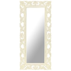 vidaXL Ručne vyrez&aacute;van&eacute; zrkadlo biele 110x50 cm mas&iacute;vne mangovn&iacute;kov&eacute; drevo