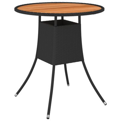 vidaXL Záhradný jedálenský stôl čierny Ø 70 cm polyratan a akáciový masív