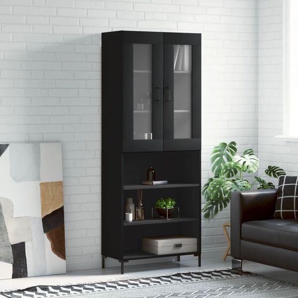 vidaXL Vysok&aacute; skrinka čierna 69,5x34x180 cm spracovan&eacute; drevo