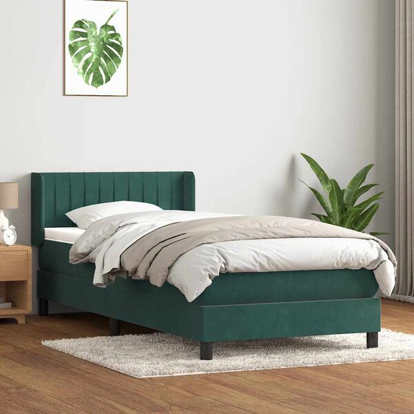 vidaXL Posteľn&yacute; r&aacute;m boxspring s matracom Tmavozelen&aacute; 80x210 cm zamat
