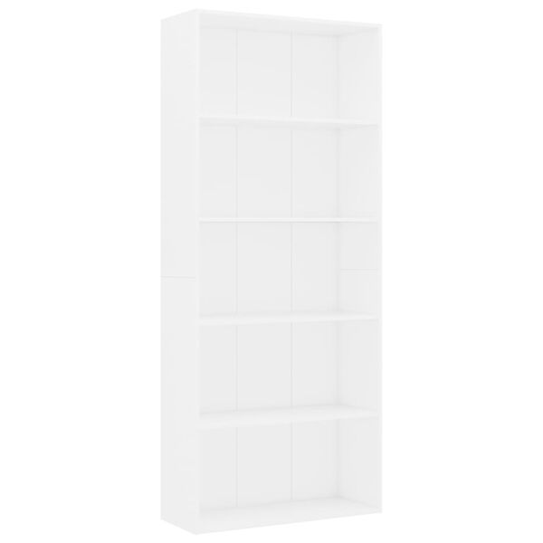 vidaXL Knižnica, 5 políc, biela 80x30x189 cm, kompozitné drevo