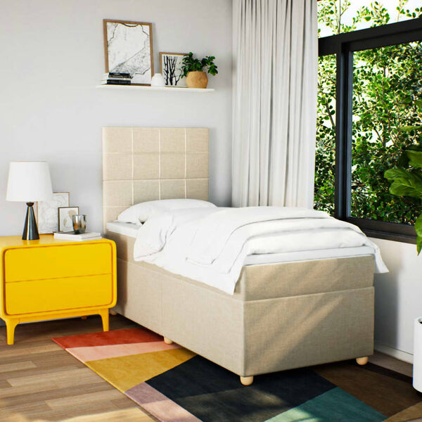 vidaXL Posteľný rám boxsping s matracom krémový 90x200 cm látka