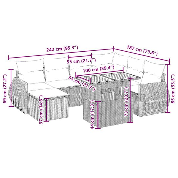 vidaXL 8-dielna z&aacute;hradn&aacute; s&uacute;prava pohoviek s vank&uacute;&scaron;mi b&eacute;žov&aacute; polyratan
